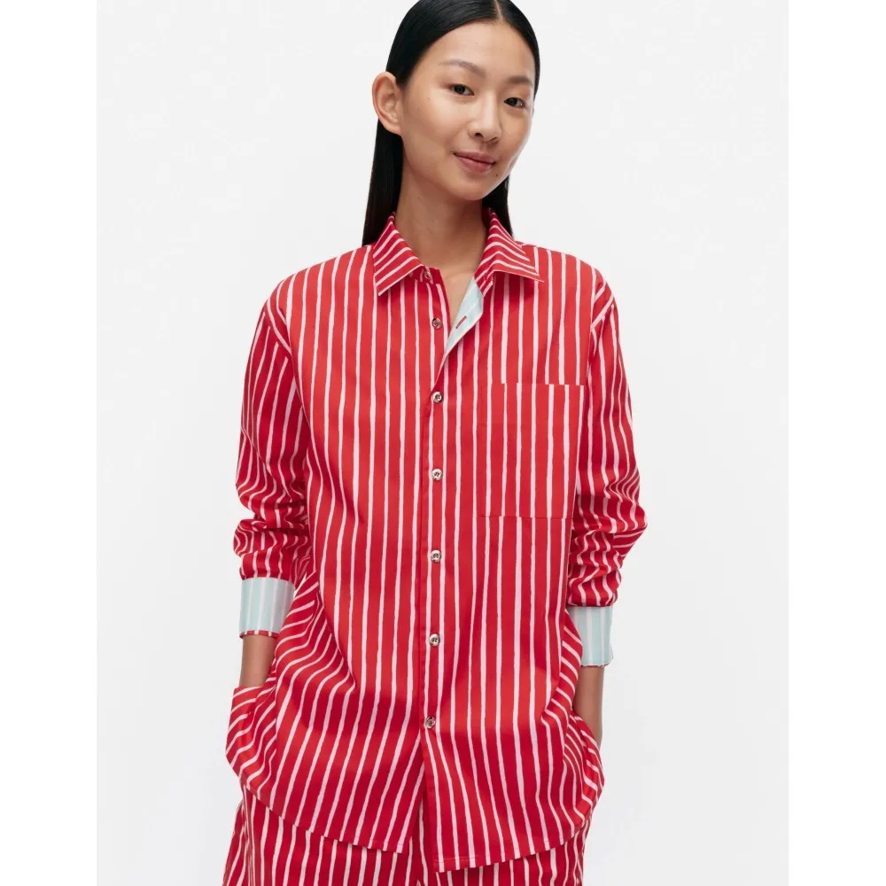 marimekko  |Stripes Casual Style Unisex Long Sleeves Cotton Office Style