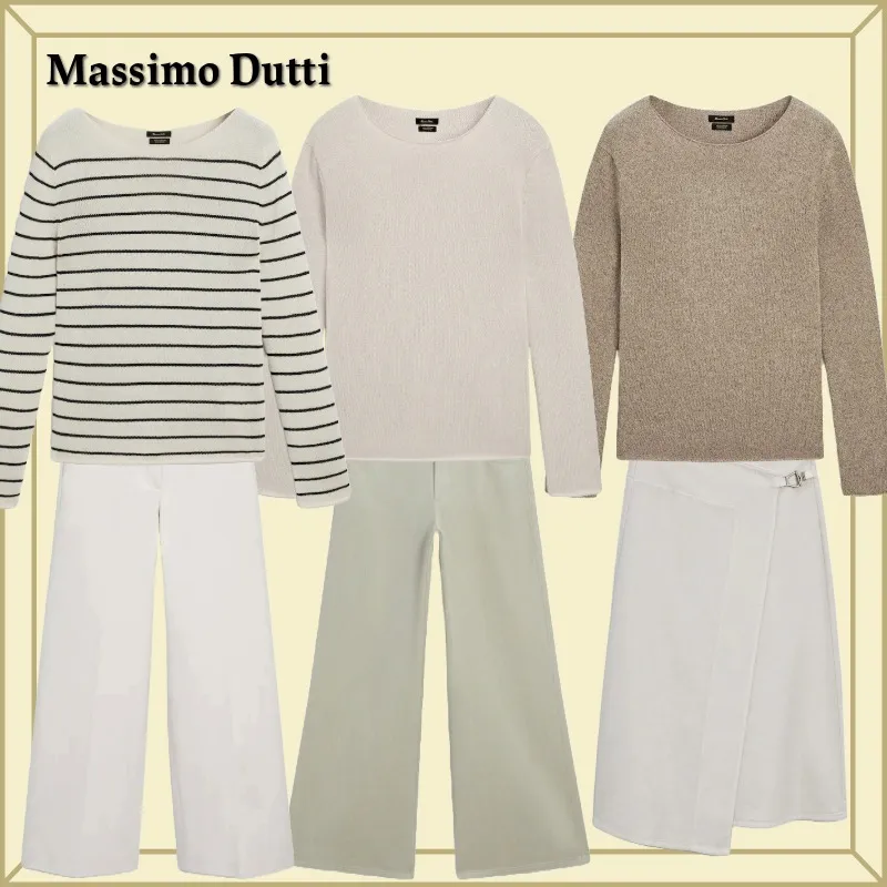 Massimo Dutti  |Casual Style Boat Neck Long Sleeves Plain Office Style