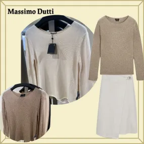 Massimo Dutti  |Casual Style Boat Neck Long Sleeves Plain Office Style