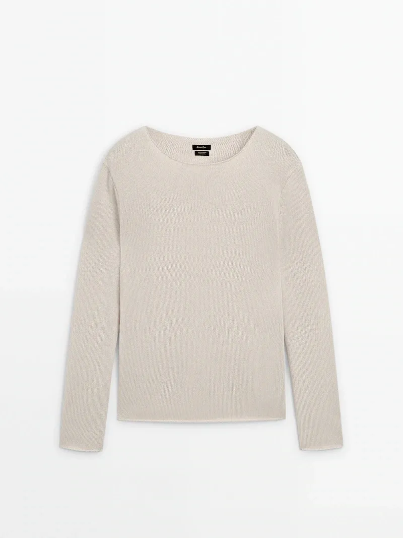 Massimo Dutti  |Casual Style Boat Neck Long Sleeves Plain Office Style