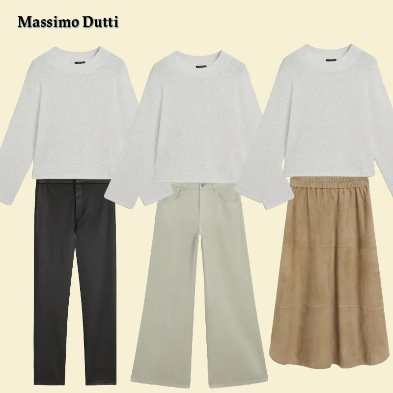 Massimo Dutti  |Crew Neck Casual Style Long Sleeves Plain Cotton