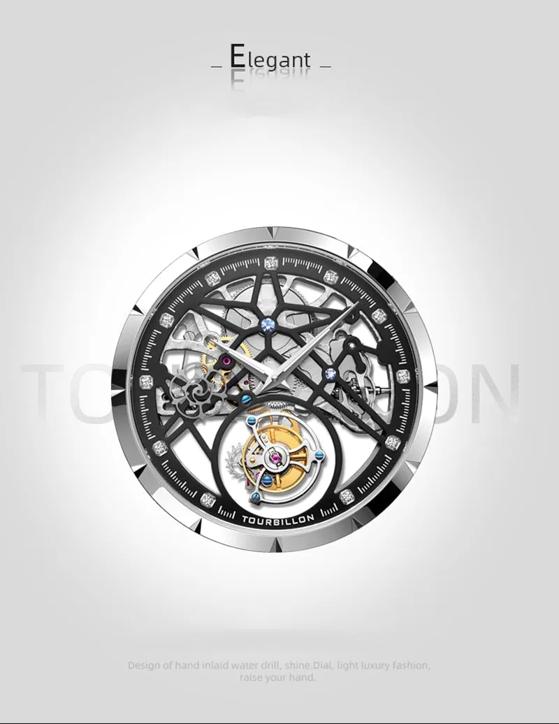 Men's Business Casual Sapphire Crystal Tourbillon Skeleton Watch