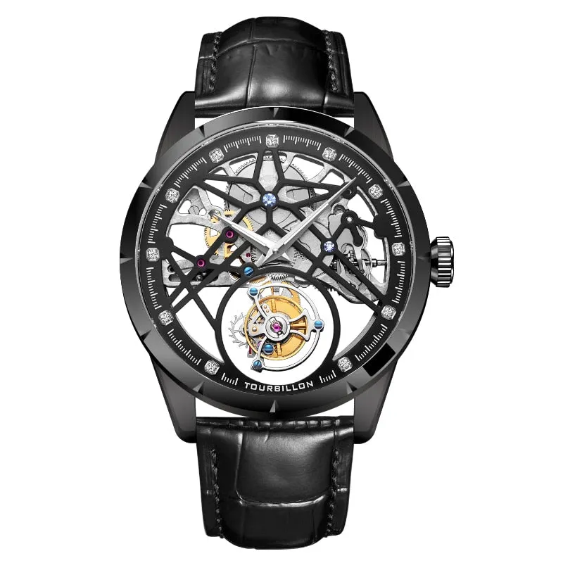 Men's Business Casual Sapphire Crystal Tourbillon Skeleton Watch