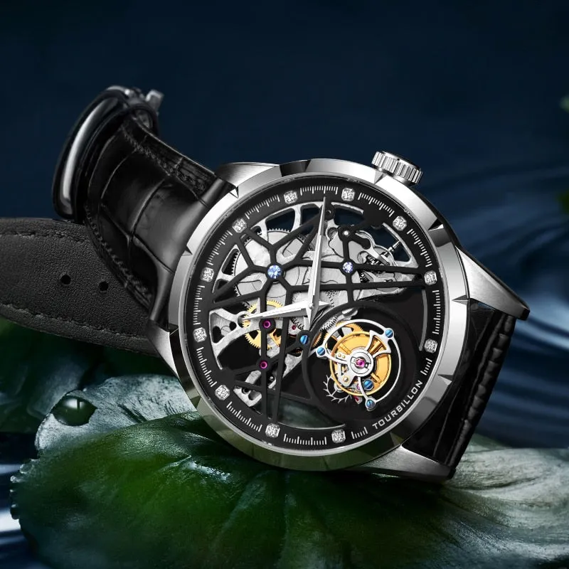 Men's Business Casual Sapphire Crystal Tourbillon Skeleton Watch