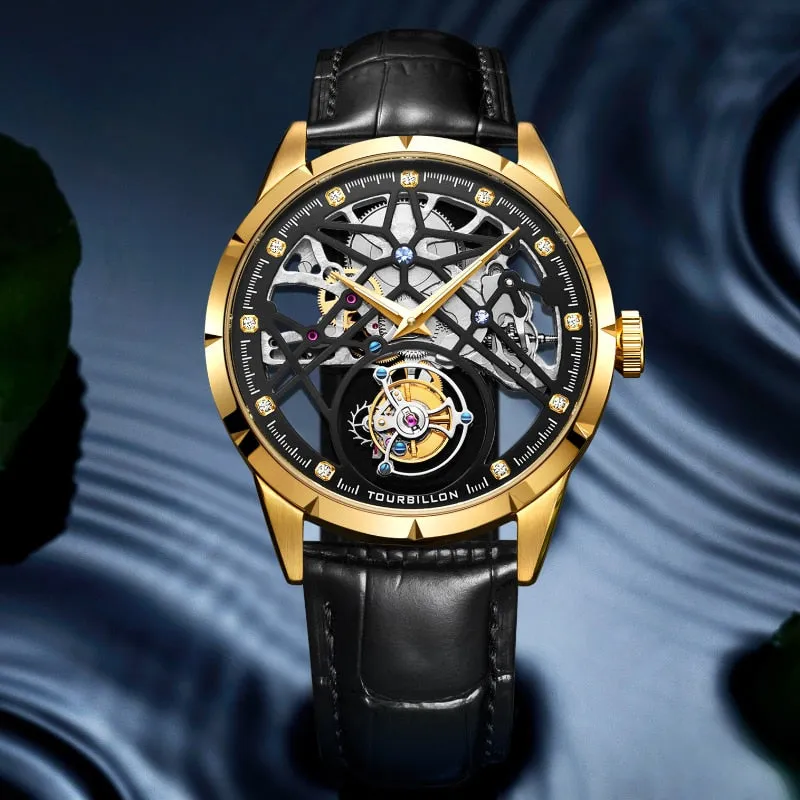 Men's Business Casual Sapphire Crystal Tourbillon Skeleton Watch