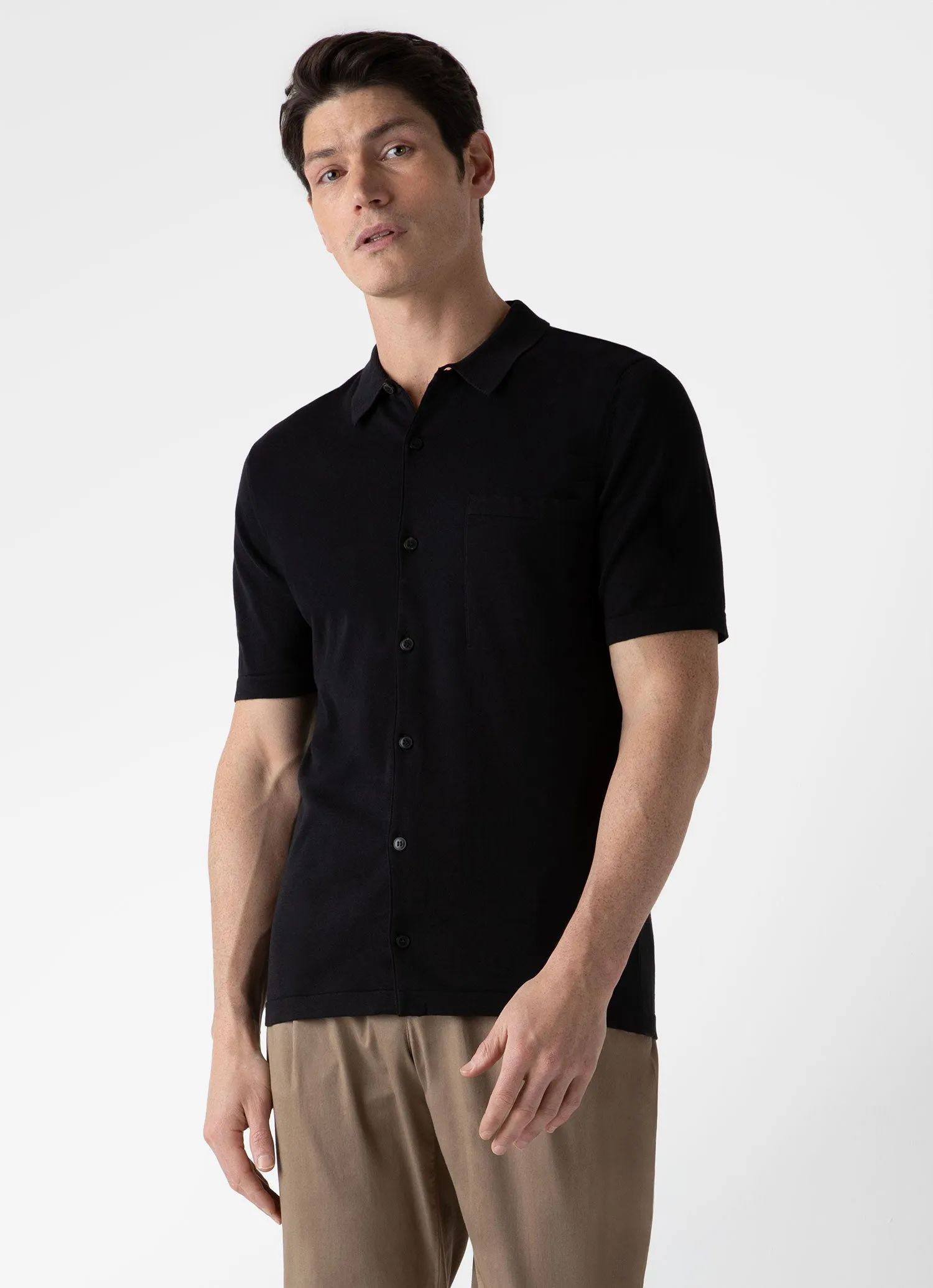 Men's Sea Island Cotton Knit Shirt in Black