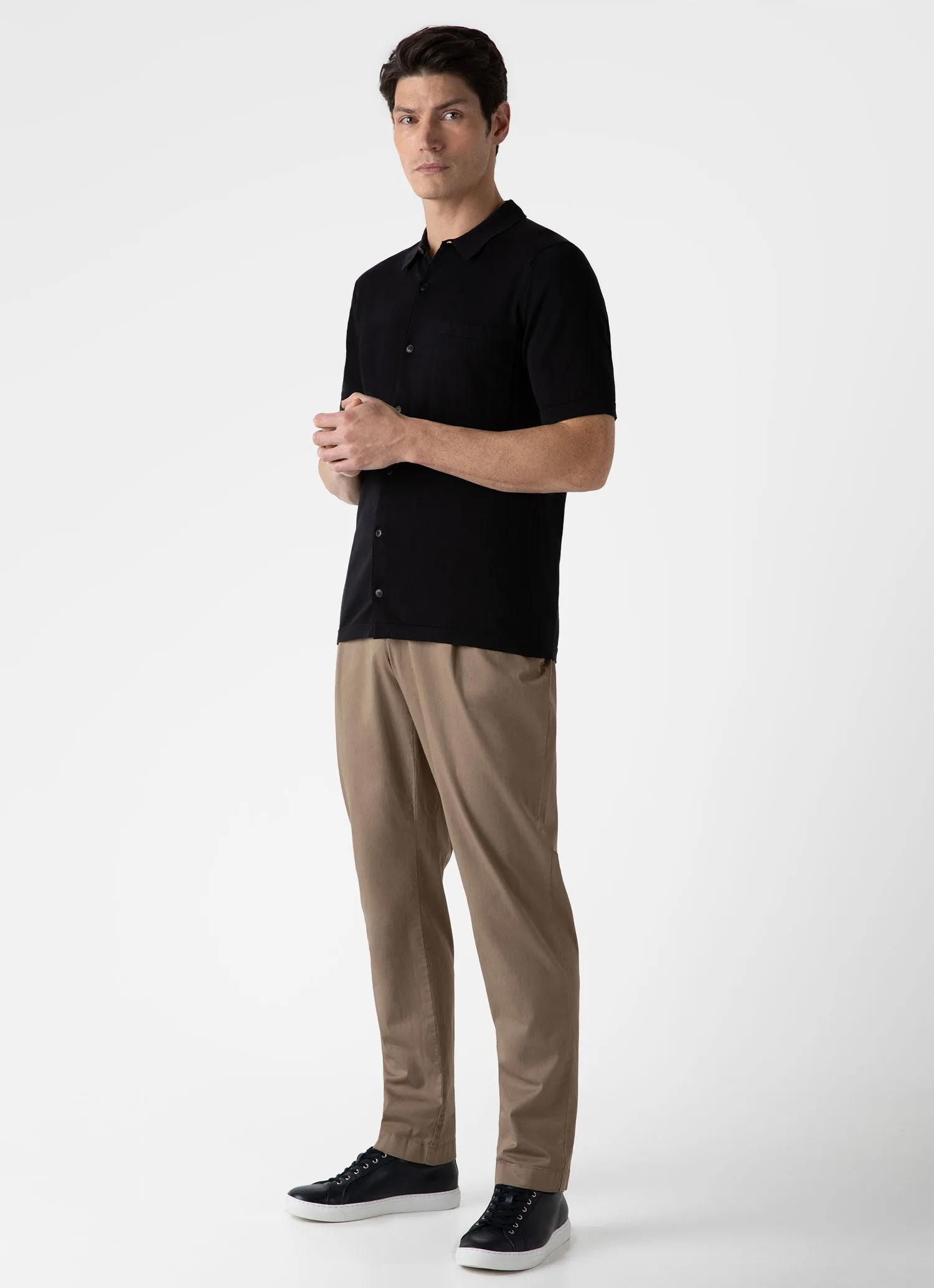 Men's Sea Island Cotton Knit Shirt in Black