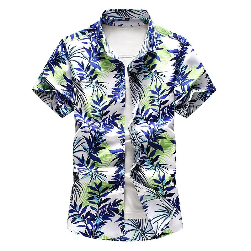 Men's Summer White Purple Short Sleeve Slim Fit Casual Beachwear Shirt