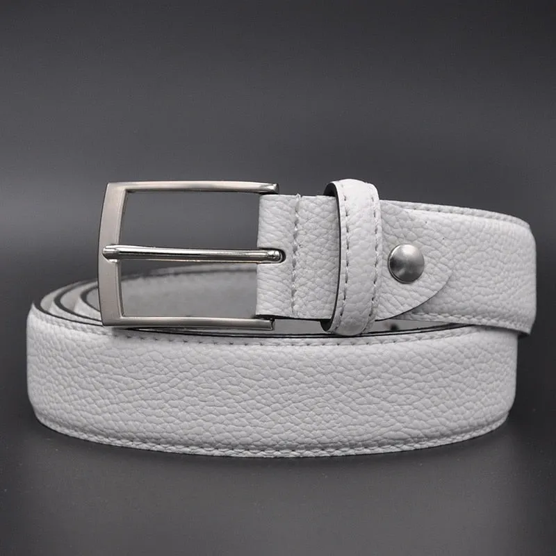 Men's White Pebble Grain Business Casual Waist Belt for Jeans and Suit