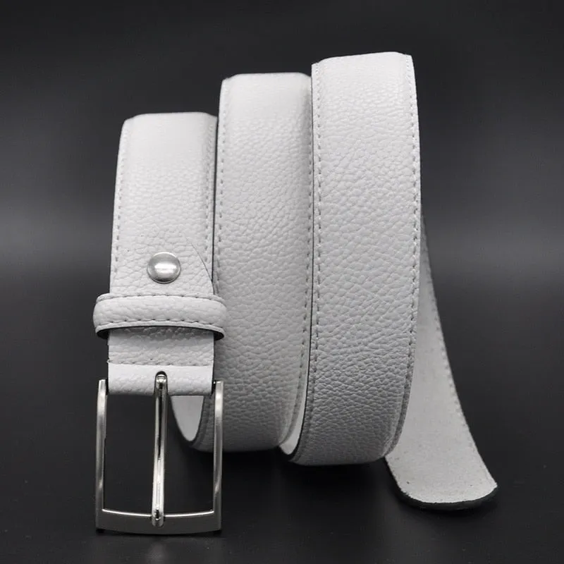 Men's White Pebble Grain Business Casual Waist Belt for Jeans and Suit