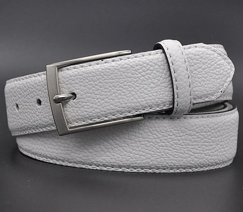 Men's White Pebble Grain Business Casual Waist Belt for Jeans and Suit