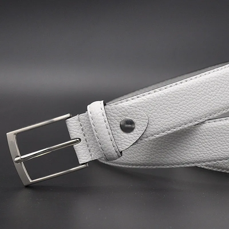 Men's White Pebble Grain Business Casual Waist Belt for Jeans and Suit