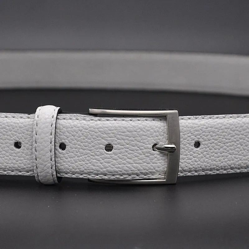 Men's White Pebble Grain Business Casual Waist Belt for Jeans and Suit