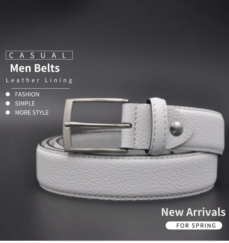 Men's White Pebble Grain Business Casual Waist Belt for Jeans and Suit