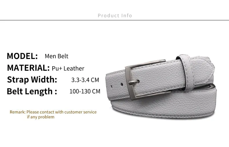 Men's White Pebble Grain Business Casual Waist Belt for Jeans and Suit