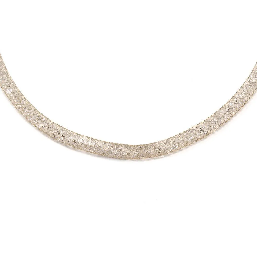 Mesh Clear Crystal Necklace Gold Tone