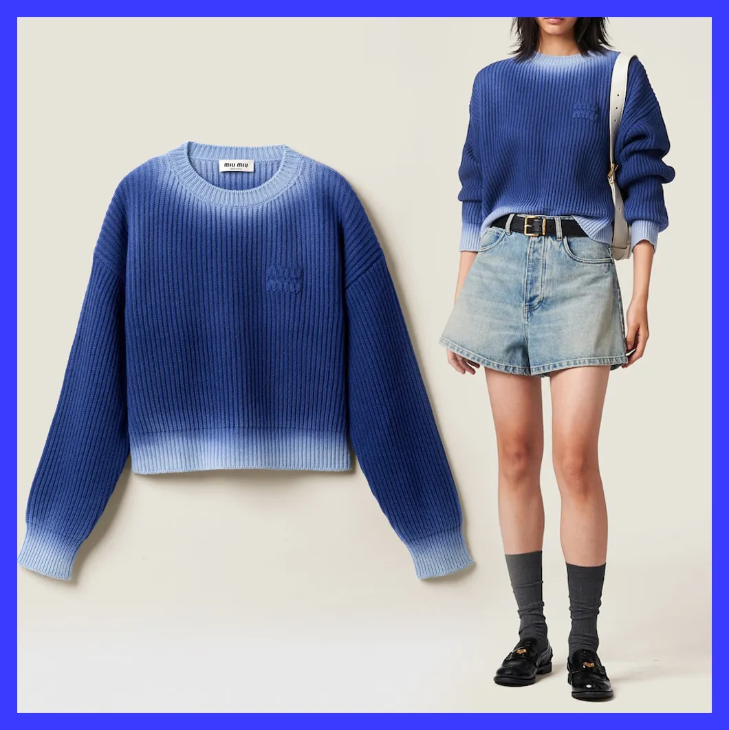 MiuMiu  |Crew Neck Wool Long Sleeves Plain Elegant Style Logo