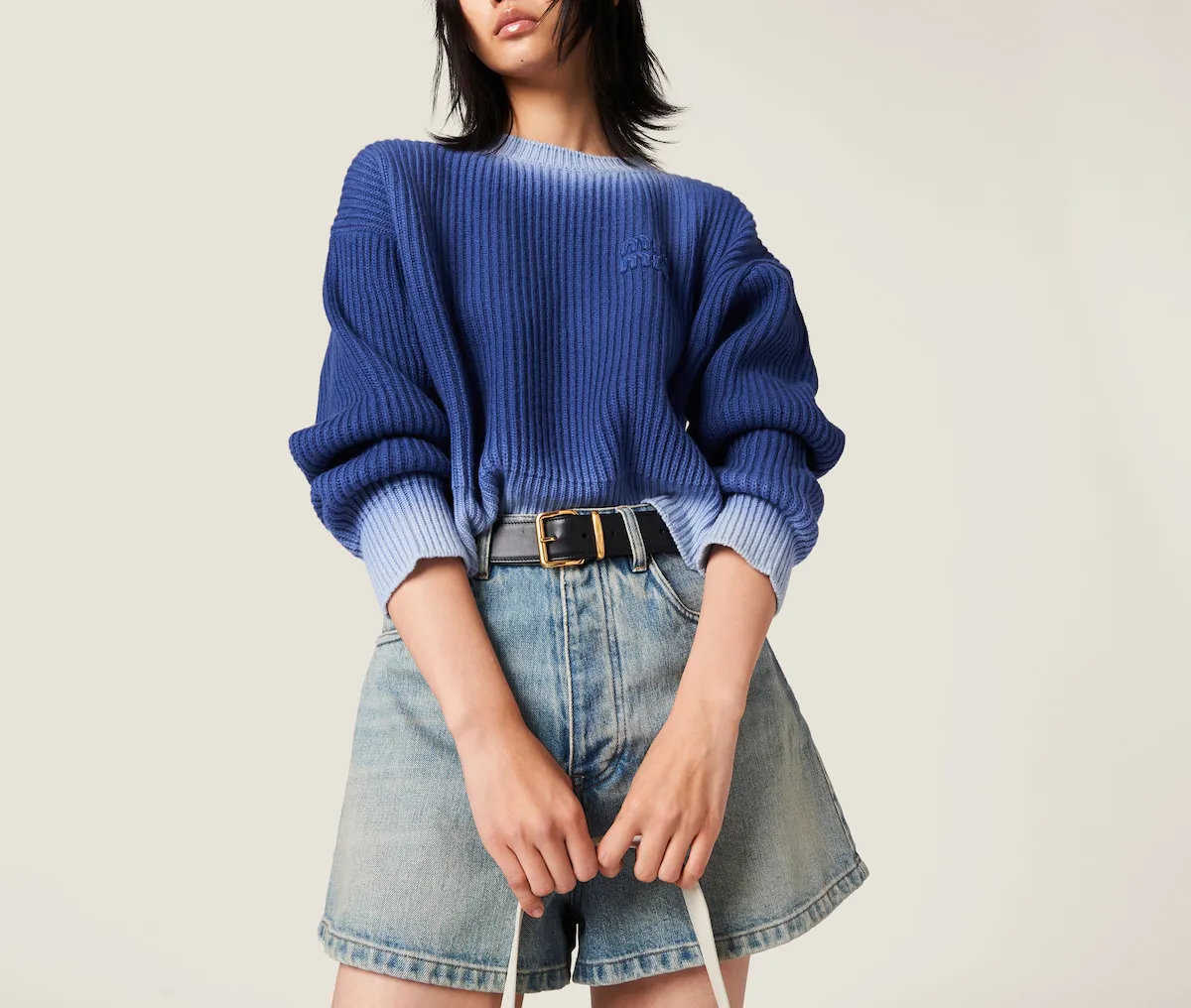 MiuMiu  |Crew Neck Wool Long Sleeves Plain Elegant Style Logo