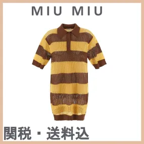 MiuMiu  |Stripes Silk Short Sleeves V-neck & Crew neck