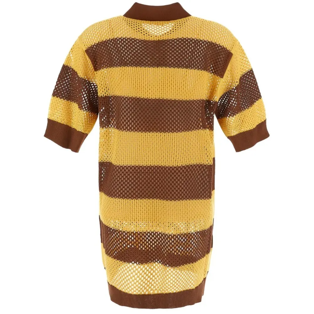 MiuMiu  |Stripes Silk Short Sleeves V-neck & Crew neck