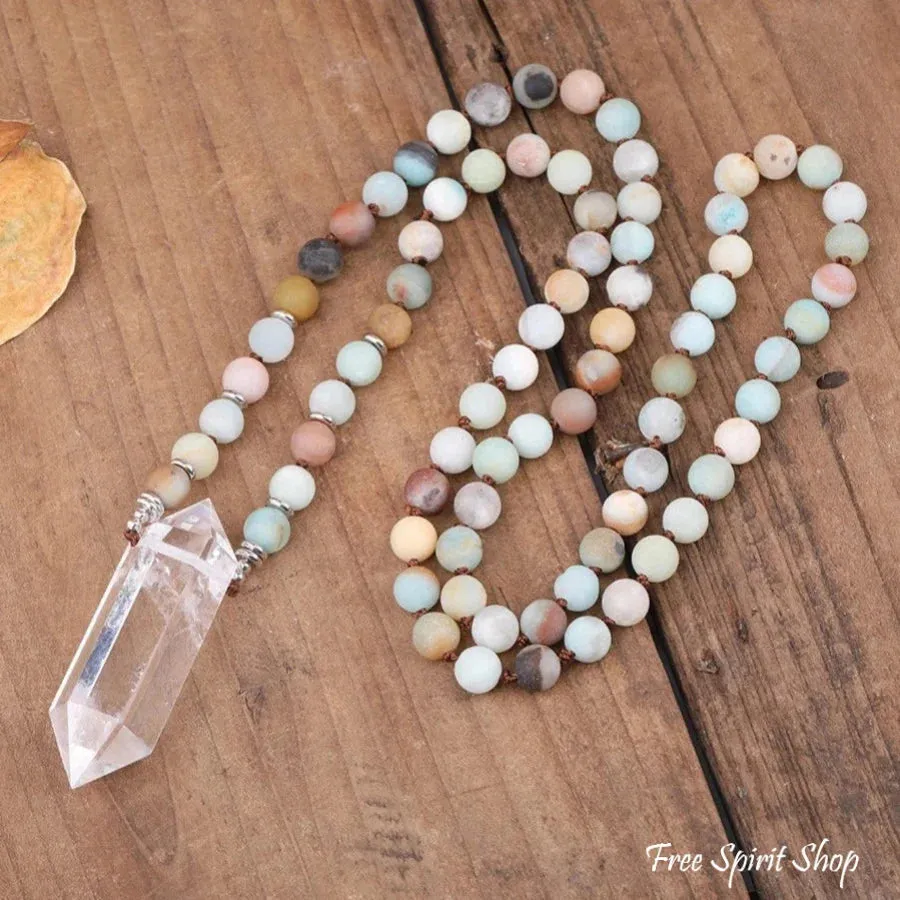 Natural Amazonite & Clear Quartz Crystal Necklace