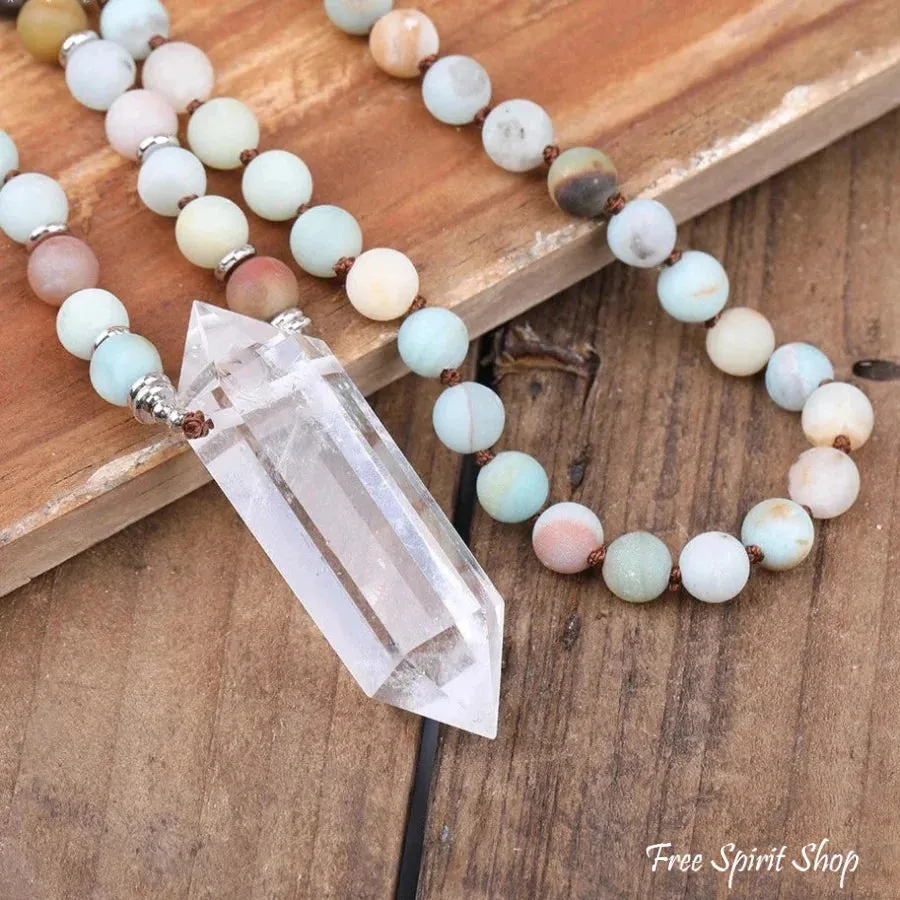 Natural Amazonite & Clear Quartz Crystal Necklace