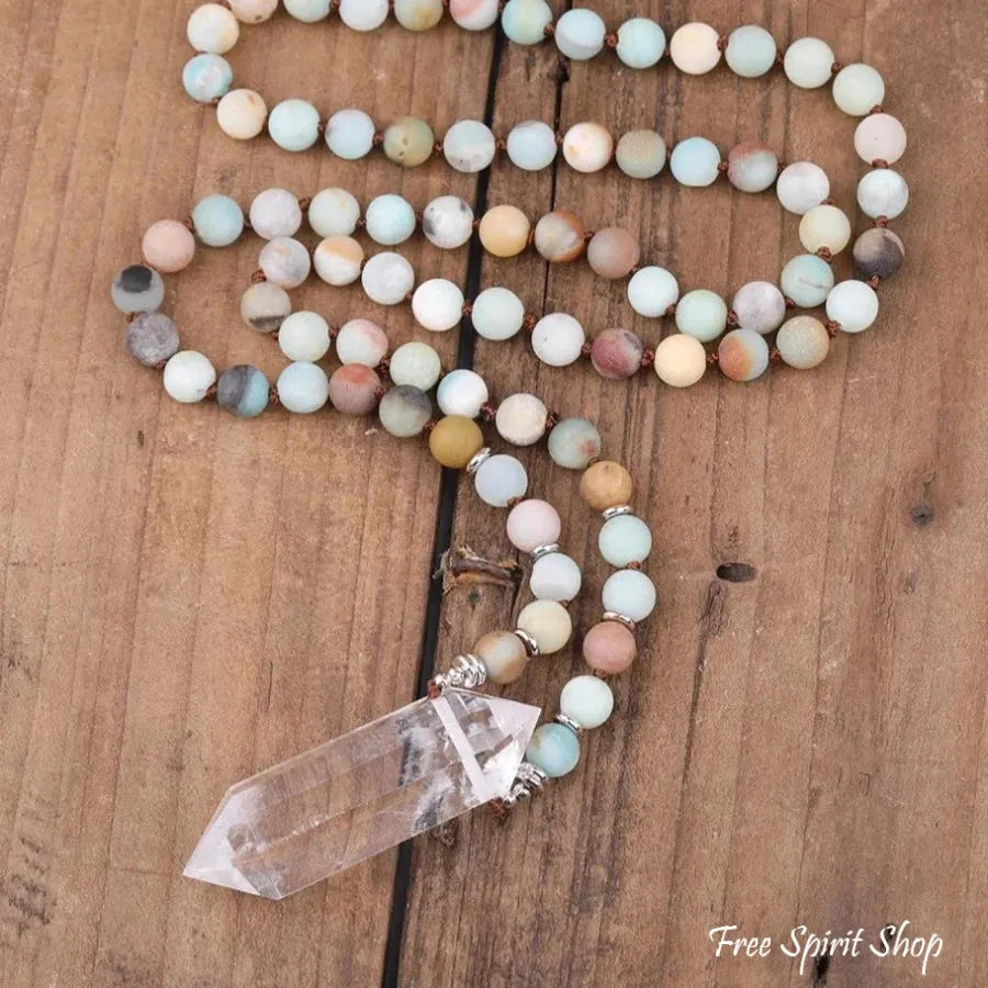 Natural Amazonite & Clear Quartz Crystal Necklace