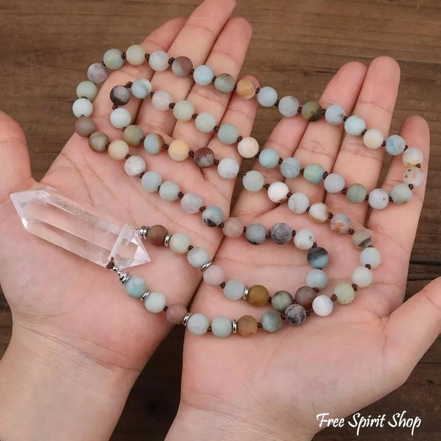 Natural Amazonite & Clear Quartz Crystal Necklace