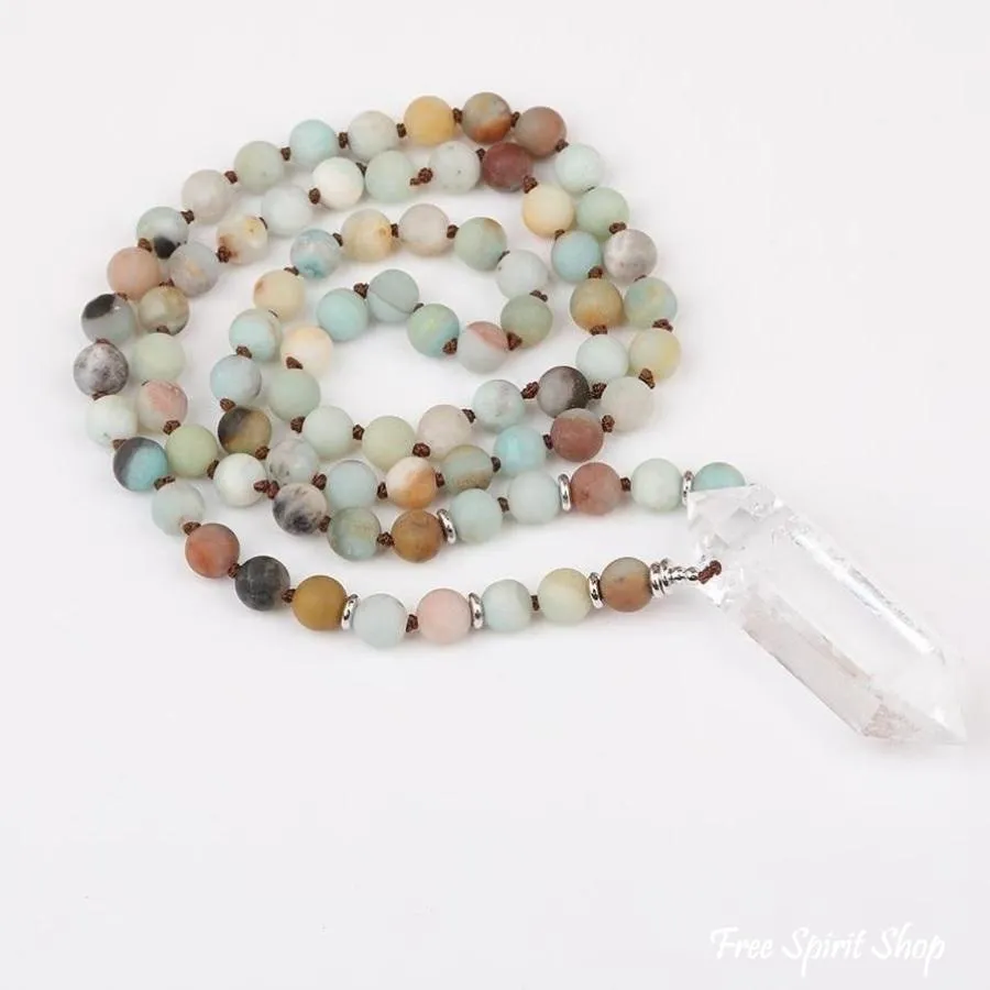 Natural Amazonite & Clear Quartz Crystal Necklace