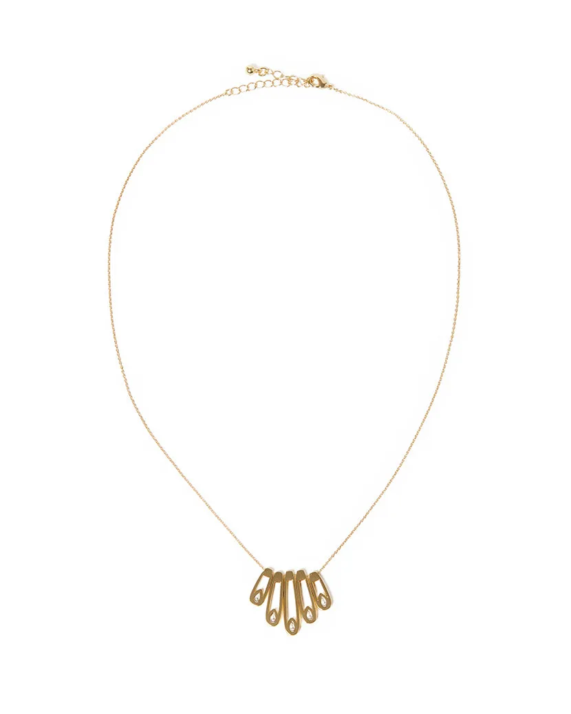 Paper Clip Crystal Necklace On Chain | Gold