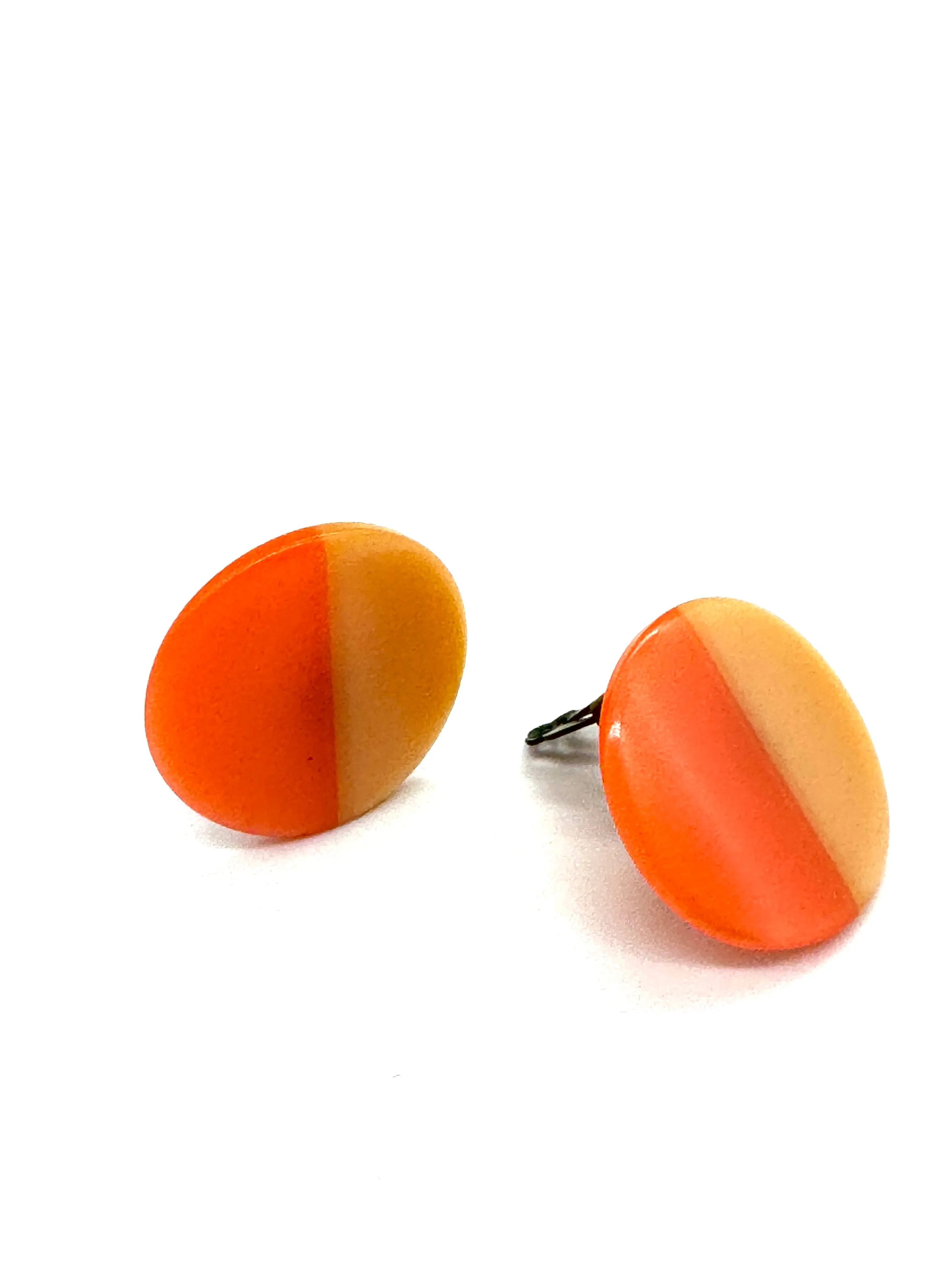 Peach & Coral Moonglow Disc Clip On Earrings - Estate