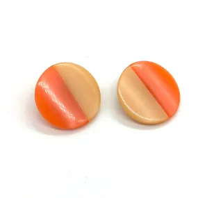 Peach & Coral Moonglow Disc Clip On Earrings - Estate