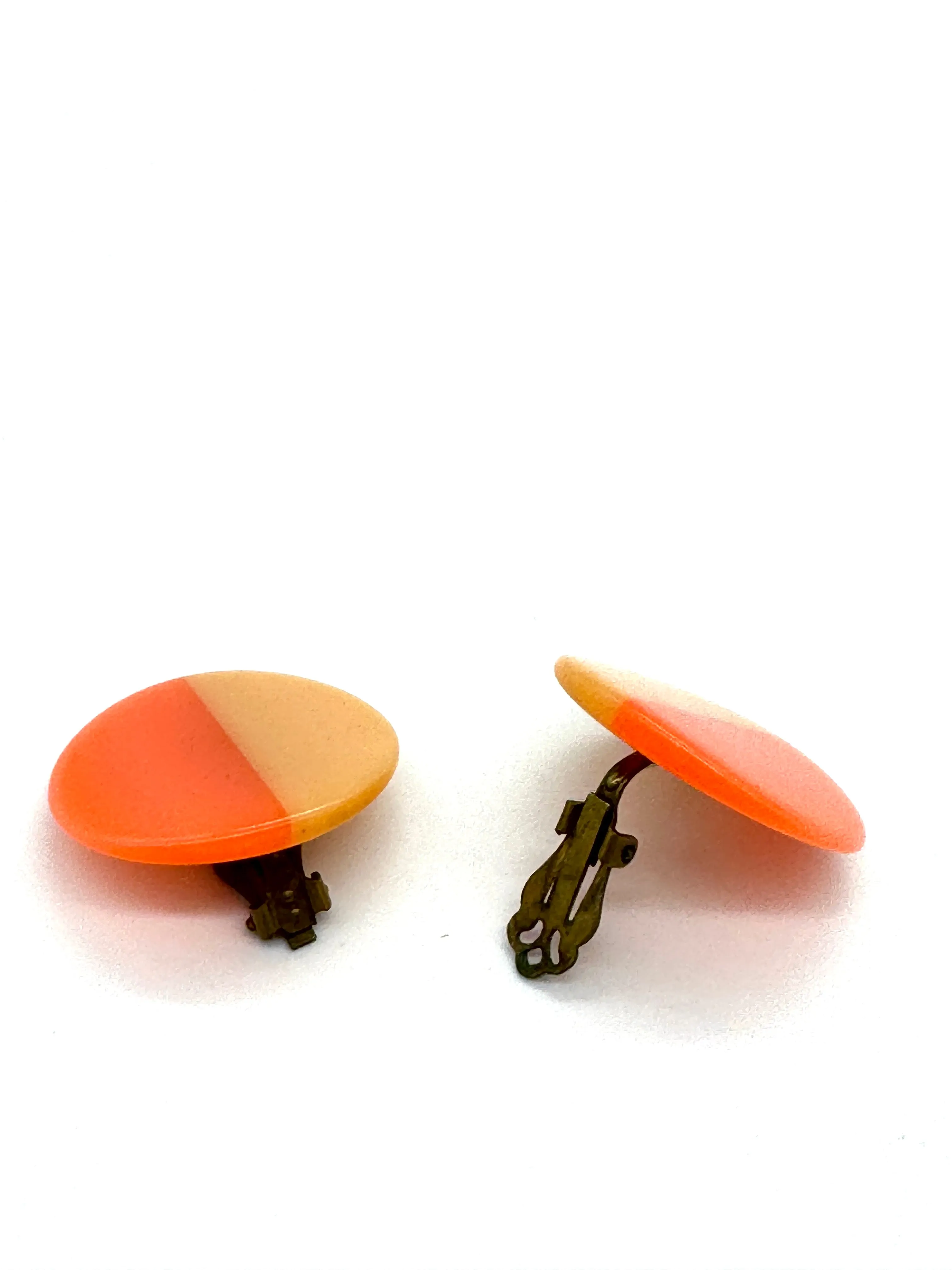 Peach & Coral Moonglow Disc Clip On Earrings - Estate