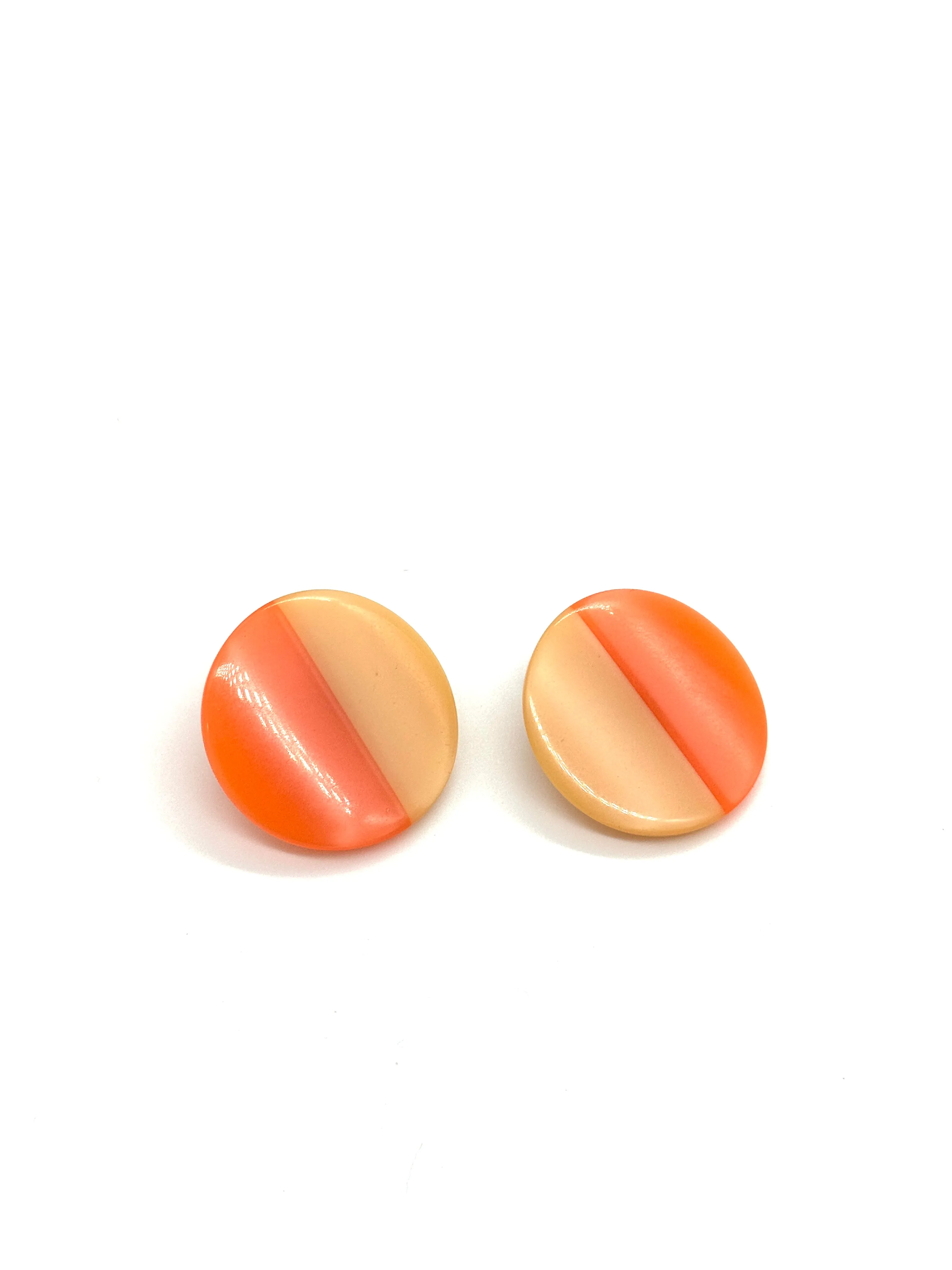 Peach & Coral Moonglow Disc Clip On Earrings - Estate