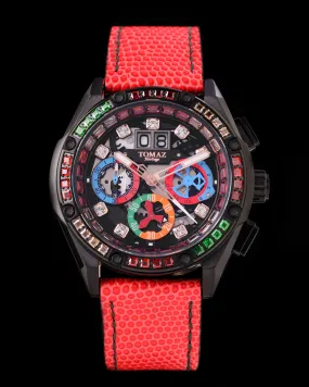 RAWR III TW024F-D11 (Black) with Rainbow Swarovski (Red Leather Strap)