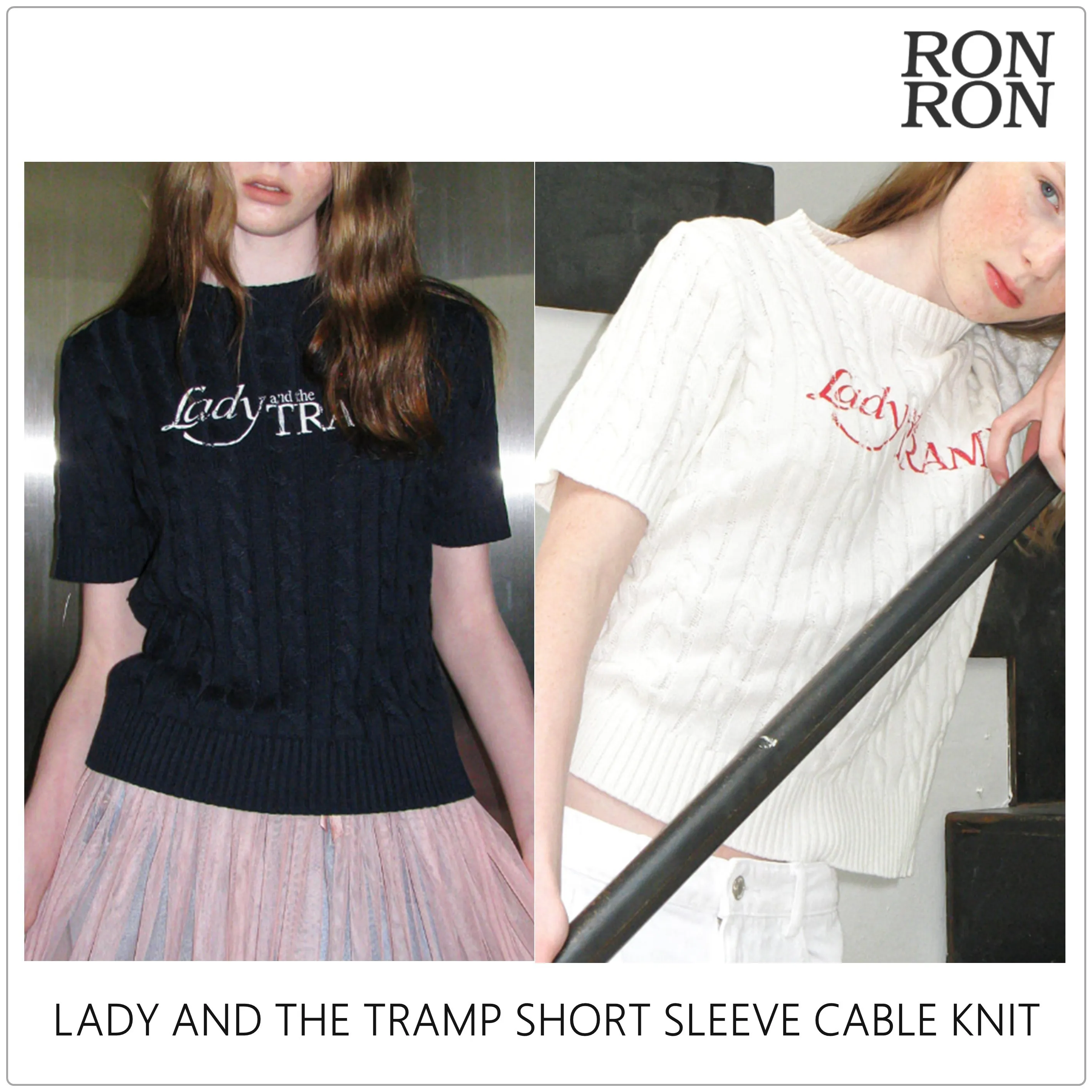 RONRON  |Plain Cotton Short Sleeves Logo V-neck & Crew neck