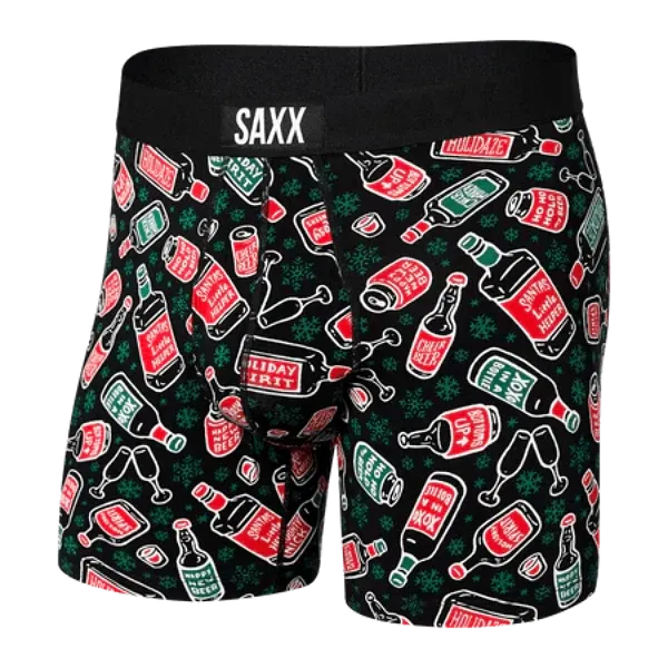 SAXX Men's Ultra Boxer Brief Underwear - Holiday Spirits Black