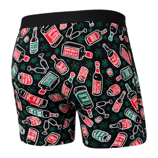 SAXX Men's Ultra Boxer Brief Underwear - Holiday Spirits Black