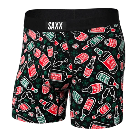 SAXX Men's Ultra Boxer Brief Underwear - Holiday Spirits Black