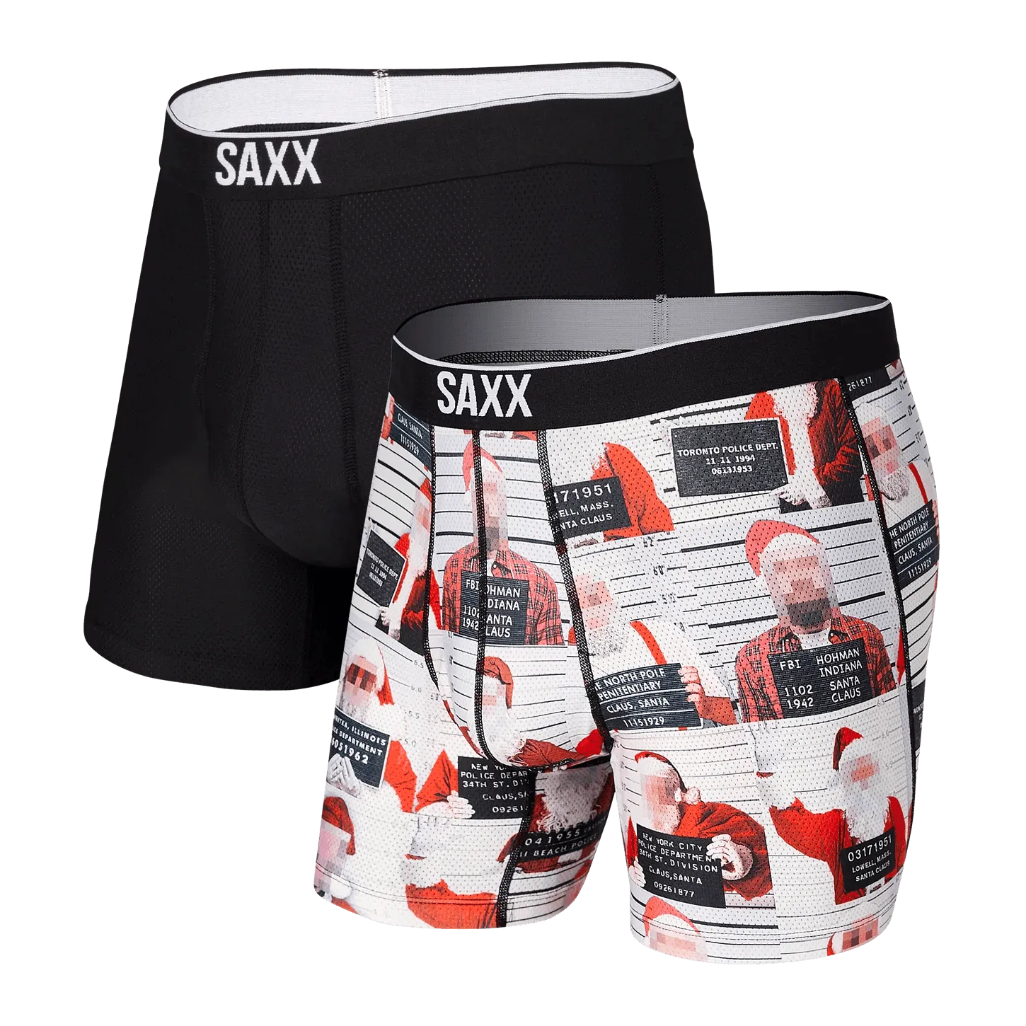 SAXX Men's Volt 2-Pack Boxer Brief Underwear - Bad Santas/Black