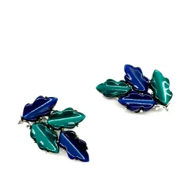 Signed 'Lisner' Moonglow Leaf Clip On Earrings - Estate