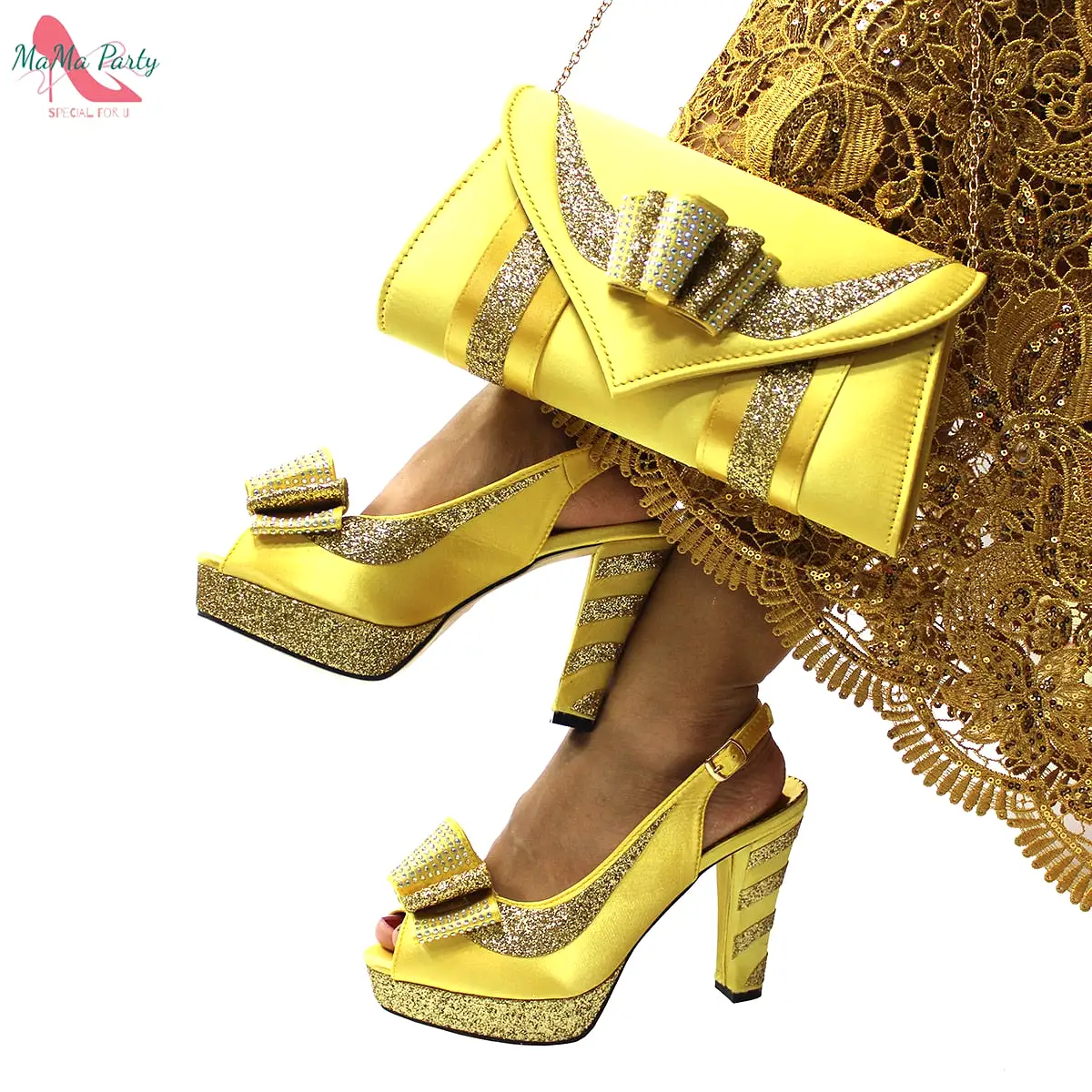 Slingbacks Sandals with Platform iAfrican Women Shoes and Bag Set