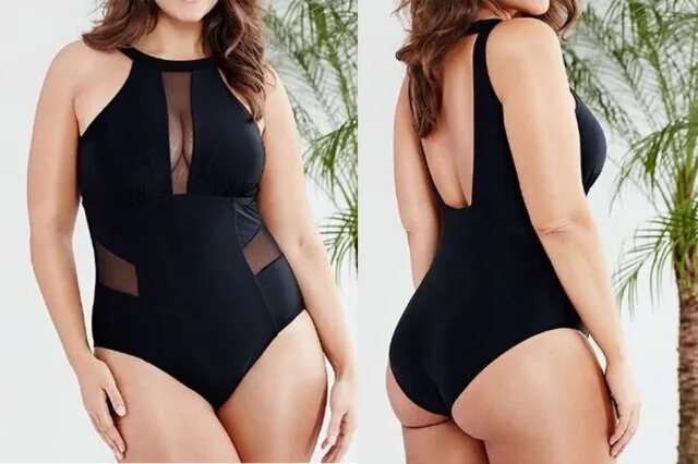 Spandex Mesh Patchwork One Piece Trikini Plus Size Swim Suit for Women