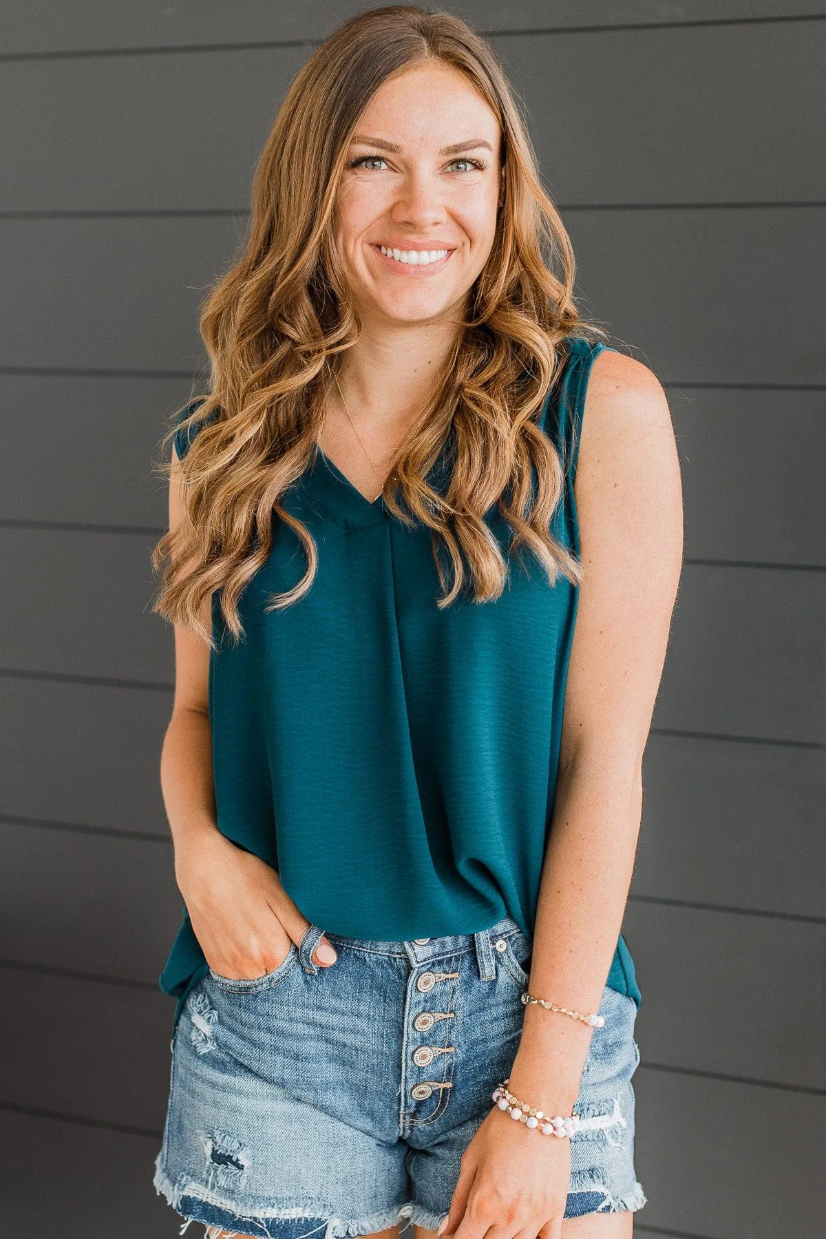 Sunday Best Sleeveless Blouse- Dark Teal