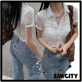 Swimcity  |Casual Style Street Style Logo Shirts & Blouses