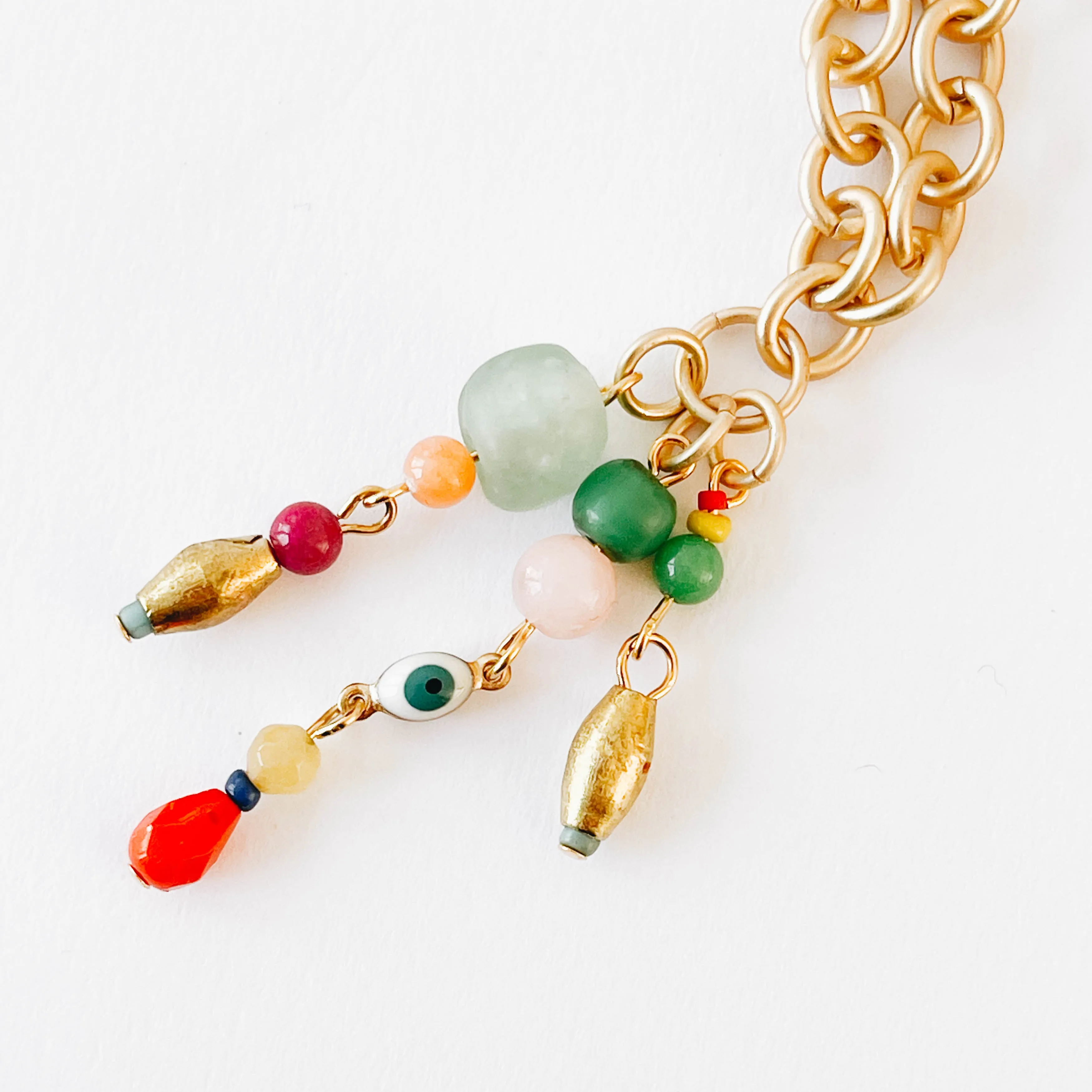 Thick gold beaded drop necklace