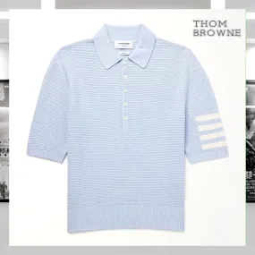 THOM BROWNE  |Linen Blended Fabrics Cotton Short Sleeves Logo Designers