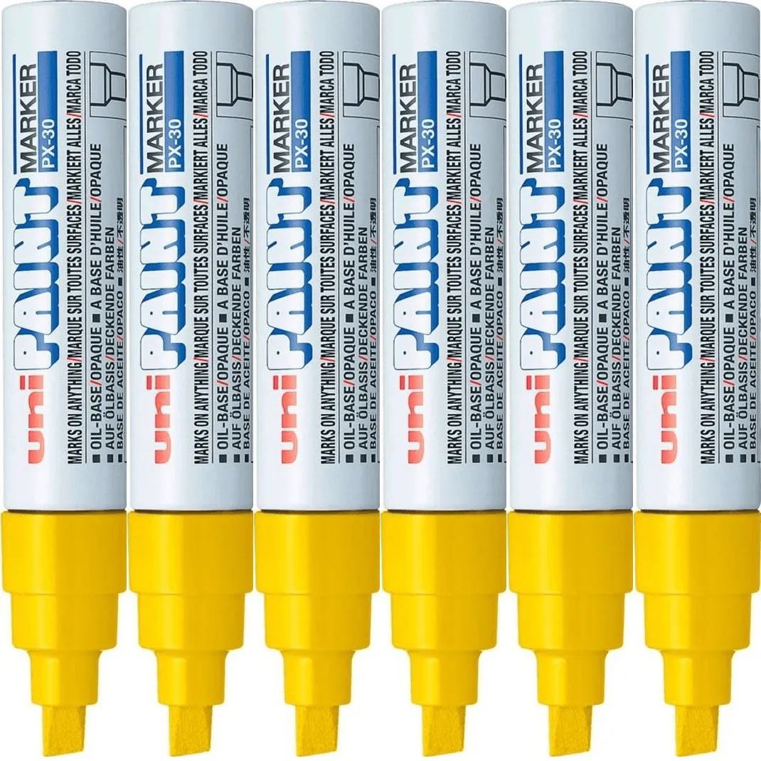 Uni-Ball PX-30 Paint Marker Chisel Tip 8mm Bold Yellow Box 6