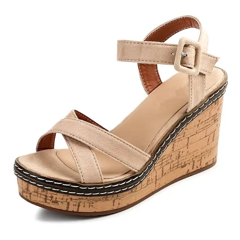 Wedge Sandals Peep Toe Buckle Shoes Woman Platform