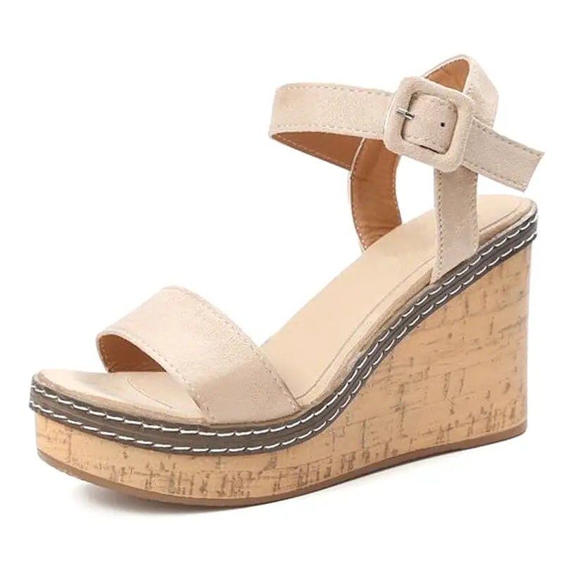 Wedge Sandals Peep Toe Buckle Shoes Woman Platform